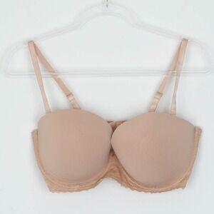 Aerie Strapless Push Up Lace Trim Convertible Bra Nude Size 38DD Underwire